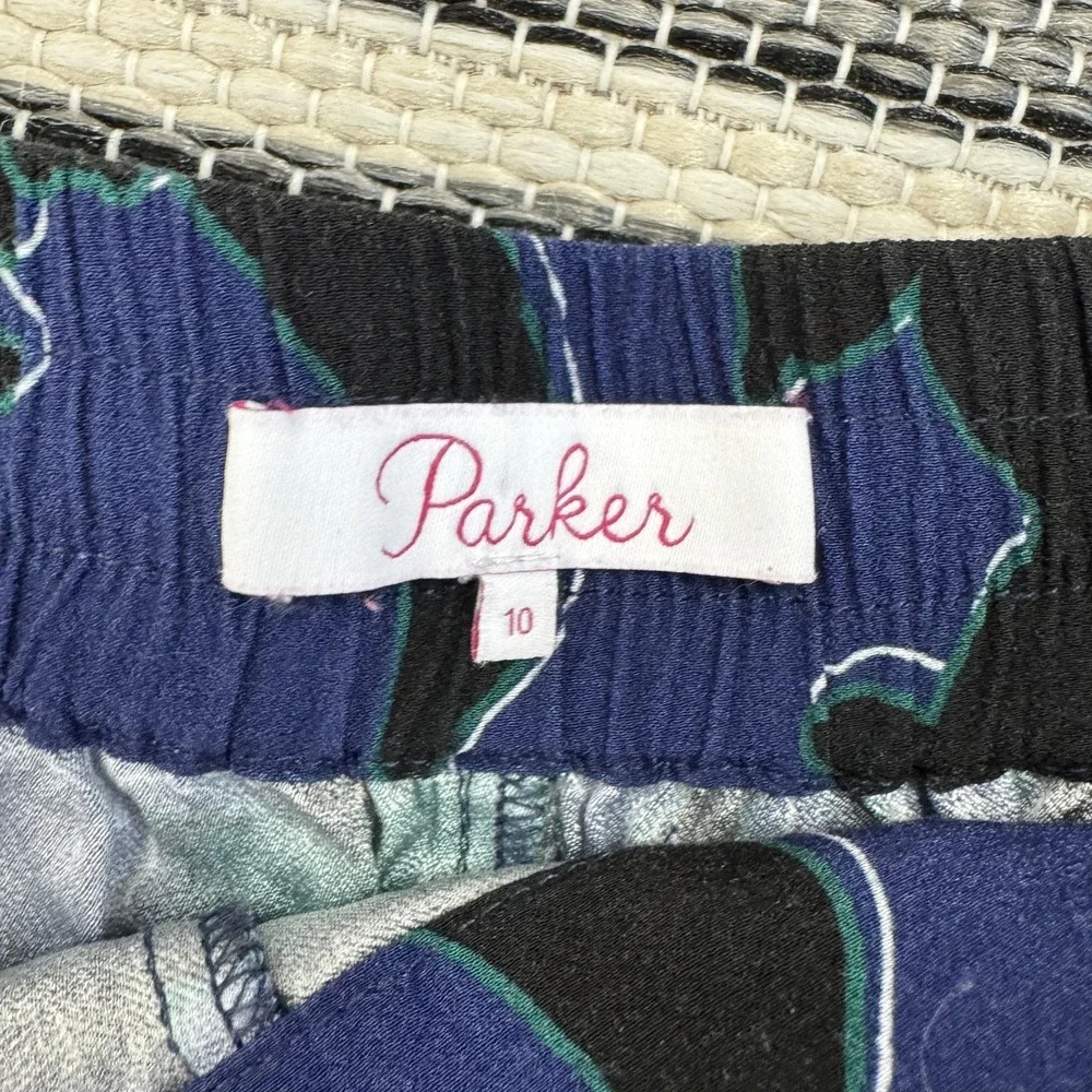 Parker‎ Pants Women's 10 Blue Floral Track Elastic Waist Drawstring Tapered